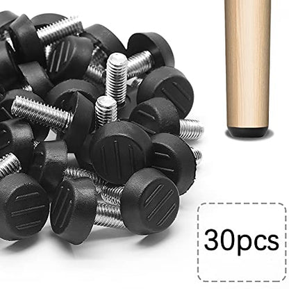 Zorfeter 30 Pcs Screw in Threaded Furniture Adjustable Levelers, M6 x 18mm Patio Furniture Glide Leveling Feet for Table, Chair, Furniture Legs - size: M6 x 18mm