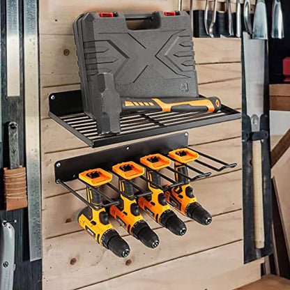 UU-Major Power Tool Organizer with Charging Station,Drill Holder Wall Mount,Garage Storage Shelves for Organization and Storage,Heavy Duty Pegboard Wall Organizer Set Solid Metal Black - style: 1shelf+1rack