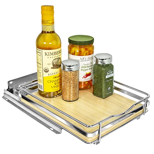 LYNK PROFESSIONAL® Élite™ Pull Out Spice Organization for Cabinets - 8-3/8 inch Wide – Spice Rack for Inside Cabinets – Wood/Chrome - Sliding Spice Rack Organizer for cabinet – Spice Rack - 1 Tier - color: Wood, size: 8-1/4" - 1 Tier