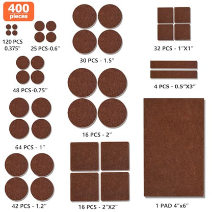 Felt Furniture Pads 400 Pieces, Furniture Pads for Hardwood Floors, Floor Protectors for Furniture Legs, Felt Pads for Furniture, Many Large Sizes Brown - size: 400pcs Brown