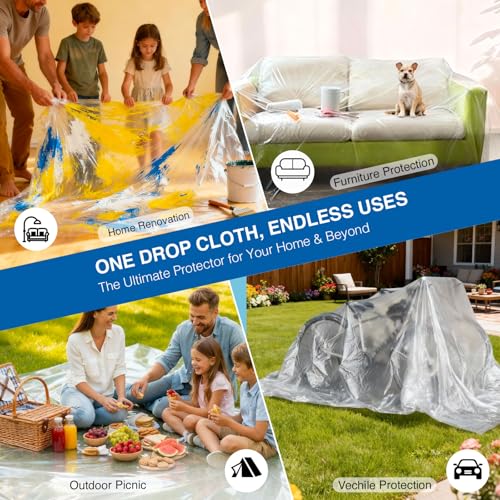 6 Pack Premium Plastic Drop Cloths for Painting, 9x12 FT Waterproof & Dust-Proof Furniture and Floor Paint Plastic Covering, Disposable Plastic Paint Tarp for DIY Projects & Home Renovations - color: 6-Pack