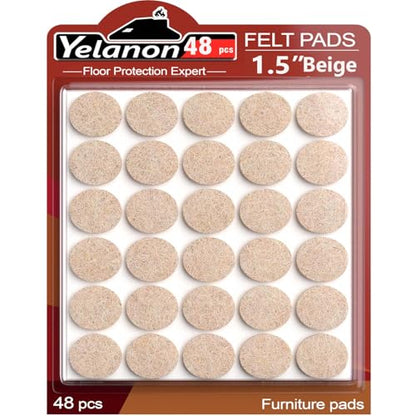 Yelanon Felt Furniture Pads -48 Pcs 1.5" Premium Felt Pads for Chair Legs Furniture, Floor Protectors for Hardwood Floors, Beige - size: 48 pcs Round Beige