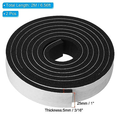 PATIKIL Foam Weather Stripping for Doors, 2 Rolls 1" W x 3/16" T Foam Seal Tape Adhesive Insulation Strip for Door Window Air Conditioning, Black(13 Ft Total Length in 2 Rolls) - size: 1" W x 3/16" T