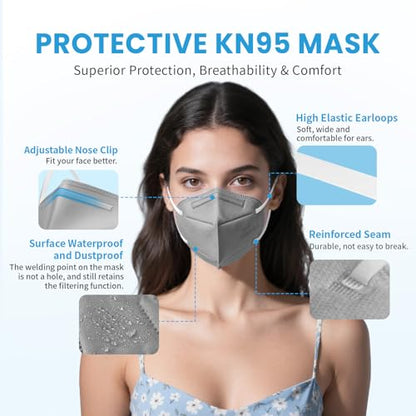 akgk KN95 Face Mask, Breathable Protection Masks, 5-Ply KN95 Multicolor Masks, Cup Dust Safety Masks 50 PCS(Black, White, Grey, Purple, Navy Blue) - color: Multi