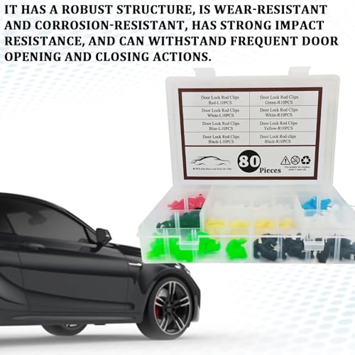 80 PCS Car Door Lock Rod Clips Kit, Door Handle Lock Rod Retainer Clip for Left and Right Doors, Tailgate Handle Rods Clips, Universal Automotive Repair Replacement Accessories for Most Vehicles