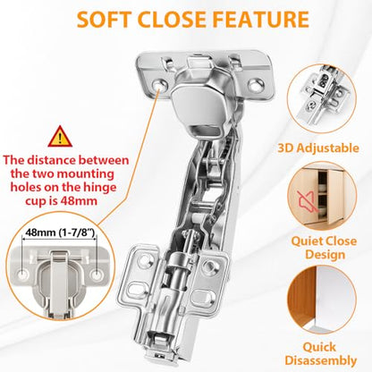 TamBee 175 Degree Hinges Frameless Cabinet Doors Hinges 48mm Concealed Hydraulic Adjustable Soft Closing Nickel-Plated Steel Buffer Dampers for Kitchen Corner,1 Pair/2Pcs (Full Overlay) - style: 175° Full Overlay