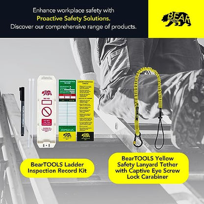 BearTOOLS 3 Meter Hi-Vis Ladder Strap C/W Cam Lock - Ladder Straps for Safety - Cam Lock Connector, Stabiliser for Work Ladders - Avoid Slips & Accidents When Working At Height - size: HVLS-WH-3-hooks