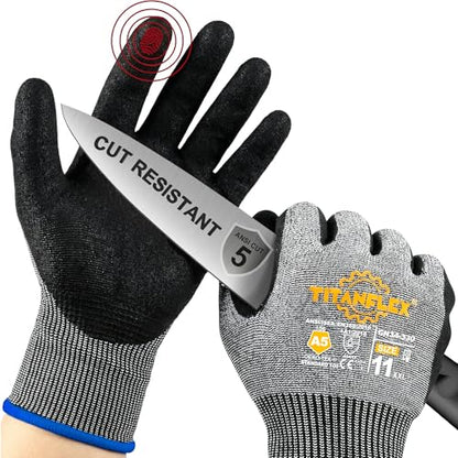 TitanFlex Cut Resistant Gloves ANSI A5, Work Gloves with Sandy Nitrile Grip,Grey - size: X-Large