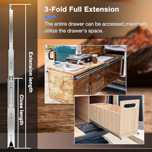 Heavy Duty Locking Drawer Slides Full Extension Runners with Lock 12 14 16 18 20 22 24 26 28 30 32 34 36 38 40 Inch Side Mount Rails for Drawer Capacity 208lb 1 Pair - size: 30 Inch