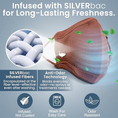 INHERENT Premium Traveler's Face Mask with Anti-Odor SILVERbac | Reusable, Adjustable, Comfortable - style: Brown - Medium