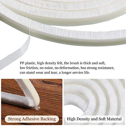 Jetec 4 Pcs Self Adhesive Brush Weather Stripping 19.75 ft Per Strip 3/8 x 3/8 Inch White Fuzzy Pile Felt Door Weather Seal for Sliding Windows Frames Seal Winter Strip for Soundproofing Dustproof DIY - color: White