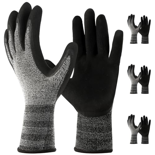 3Pairs Safety Work Gloves ST3230 PU Coated,Gray Work gloves Comfort Stretchy Fit,Breathable and Lightweight, Strong grip and Durable,Machine Washable;(Large)