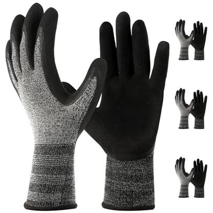 3Pairs Safety Work Gloves ST3230 PU Coated,Gray Work gloves Comfort Stretchy Fit,Breathable and Lightweight, Strong grip and Durable,Machine Washable;(Large)