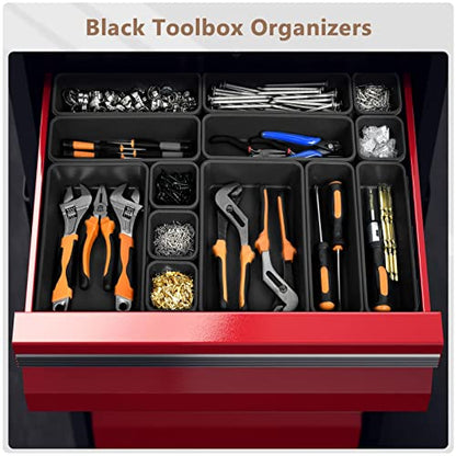 A-LUGEI【𝟱𝟴𝗣𝗰𝘀】【5 Size】 Tool Box Organizer Tray Divider Set, 【Black】 Desk Drawer Organizer, Garage Organization and Storage Toolbox Accessories Rolling Tool Chest Cart Cabinet WorkBench Small Part - size: 58pcs-5 Size