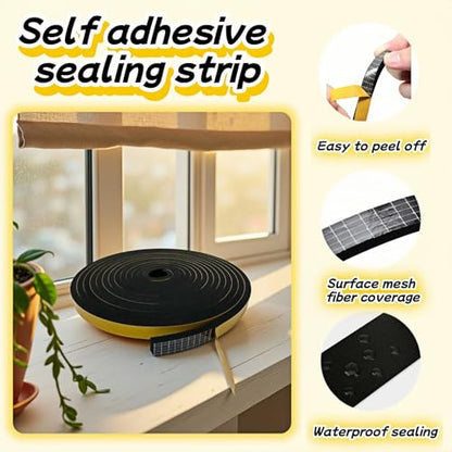 Durable Weather Seal Foam Tape: Strong Adhesive,Noise Reducing & Energy Saving, High-Density CR Foam Material,1/2" x 1/4" x 13 ft for Doors,Windows,AC - Easy Peel & Stick Seal Strip - size: 1/2 In x 1/4 In x 13Ft