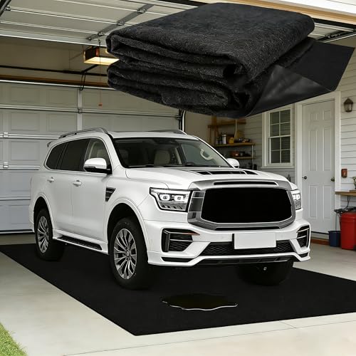 7'4"x17' Large Garage Floor Mat (Fits Full-Size Trucks) – Oil Absorbent Felt Top with Waterproof PE Backing, Non-Slip Heavy Duty Mat for SUV & RV & Workshop – Trimmable, Leak-Proof - color: Black, size: 7'4" X 17'