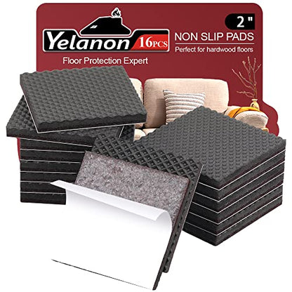 Yelanon Non Slip Furniture Pads -16pcs 2" Grippers Hardwood Floors Non Skid for Furniture Legs,Self Adhesive Rubber Furniture Feet， Anti Slide Furniture Floors Protectors for Keep Couch Stoppers - size: 16pcs 2" Square