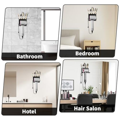 Hair Dryer Holder Wall Mounted, Hair Tools Organizer, Bathroom Space-Saving Blow Dryer Organizer Curling Irons Storage Hair Dryer Comb Attachments Black (Self-Adhesive and Drilling) - color: Black