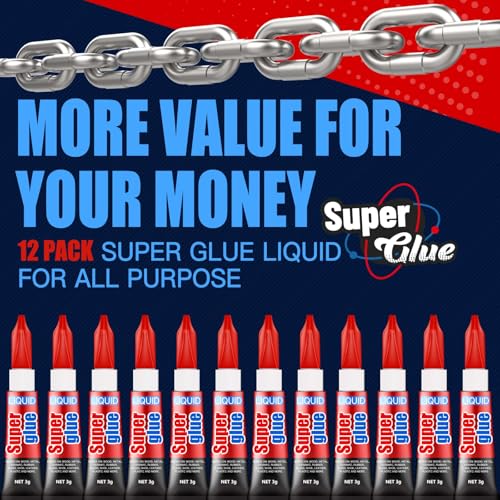 3 Gram (Pack of 12) Single Use Super Glue Liquid, Super Fast, Thin & Strong Adhesive Superglue, Cyanoacrylate Glue for Hard Plastics, DIY Craft, Ceramics, Leather, Metal Etc - size: Pack of 12, style: Liquid