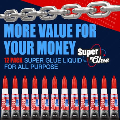 3 Gram (Pack of 12) Single Use Super Glue Liquid, Super Fast, Thin & Strong Adhesive Superglue, Cyanoacrylate Glue for Hard Plastics, DIY Craft, Ceramics, Leather, Metal Etc - size: Pack of 12, style: Liquid