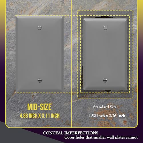 ENERLITES Blank Device Wall Plate, Blank Outlet Cover, Gloss Finish, Mid-Size 1-Gang 4.88" x 3.11", Polycarbonate Thermoplastic, 8801M-GY, Gray - color: Gray, size: Mid-size