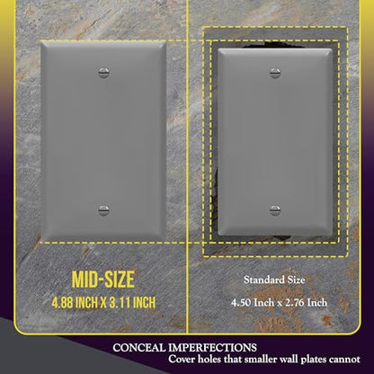 ENERLITES Blank Device Wall Plate, Blank Outlet Cover, Gloss Finish, Mid-Size 1-Gang 4.88" x 3.11", Polycarbonate Thermoplastic, 8801M-GY, Gray - color: Gray, size: Mid-size