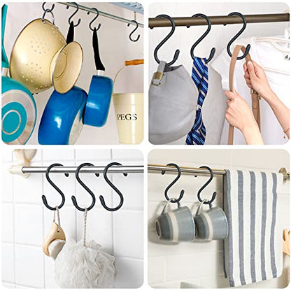 3 Inch Vinyl Coated S Hook,S Hooks for Hanging Plants ,10 Pack Non Slip Heavy Duty S Hooks ,Small Rubber Coated Steel Metal Black Closet S Hook for Hanging Jeans Plants Jewelry Pot Pan Cups Towels - color: Black