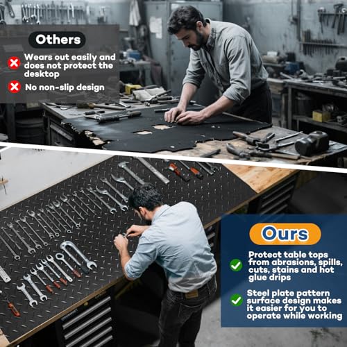 48" x 17" Work Bench Pad PVC Workbench Mat with Non-Slip Steel Plate Texture, 1.5mm Thick Scratch & Stain Resistant Surface for Woodworking, Crafting, DIY Projects and Tool Protection