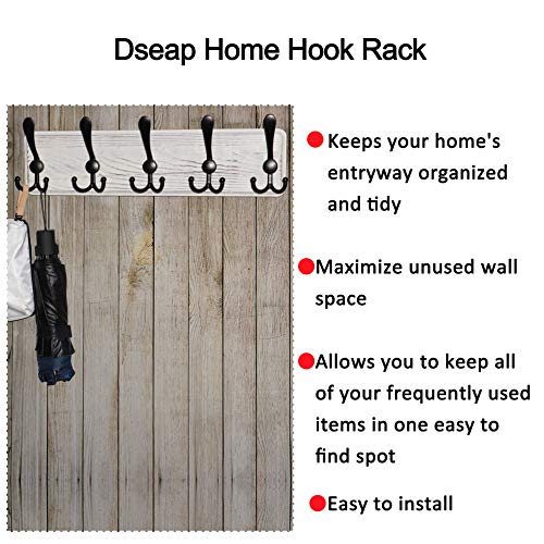 Dseap Coat Rack Wall Mounted - 5 Tri Hooks, Heavy Duty, Wooden Wall Coat Hanger Coat Hook for Clothes Hat Jacket Clothing, White & Black, Pack of 2 - color: White & Black, size: L=17.4"