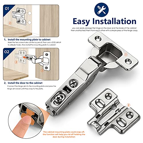 Ravinte 4 Pack 2 Pairs European Kitchen Cabinet Hinges Soft Close Half Overlay Cabinet Door Hinges Heavy-Duty Frameless Adjustable Concealed Cabinet Cup Hinge - size: Half Overlay