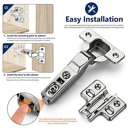 Ravinte 4 Pack 2 Pairs European Kitchen Cabinet Hinges Soft Close Half Overlay Cabinet Door Hinges Heavy-Duty Frameless Adjustable Concealed Cabinet Cup Hinge - size: Half Overlay