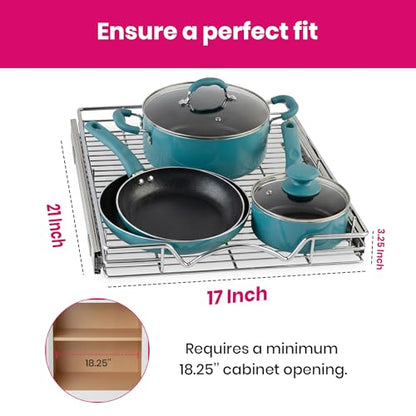 HOLDN’ STORAGE Pull Out Cabinet Organizer, Heavy Duty Caddy w/Lifetime Limited Warranty -17”W x 21”D - Requires At Least 18-1/4” Cabinet Opening, Steel Metal Cabinet Drawers Slide Out, Chrome - size: 17”W x 21”D