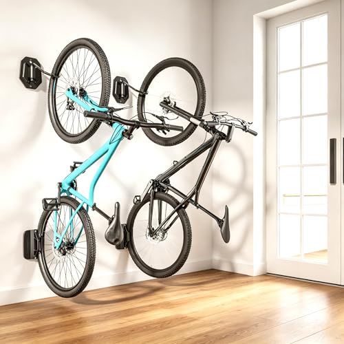 PEGZONE Swivel Bike Wall Mount, Heavy Duty Vertical Bike Rack with Fixed Hooks for Garage Storage, Wall Mounted Bicycle Hangers Holds up to 77 lbs for Indoor, 2 Pack - size: 2 Pack