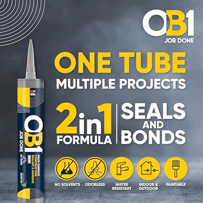 OB1 Universal Caulk Sealant & Adhesive Gray 10.1oz | Professional Grade Premium All-in-One Advanced Hybrid 2-in1 | Water Resistant Internal & External | Shrink Crack UV & Fade Resistant | 1 Cartridge - color: Gray, size: 10.1oz (Pack of 12)
