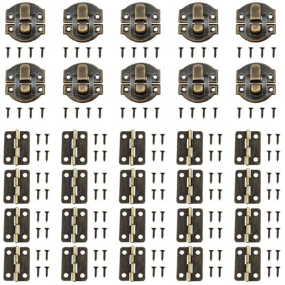 10 Set Mini Antique Bronze Jewelry Box Hinges and Latches Small Hinges for Wooden Box for Jewelry Box Hardware with Matching Screw Set