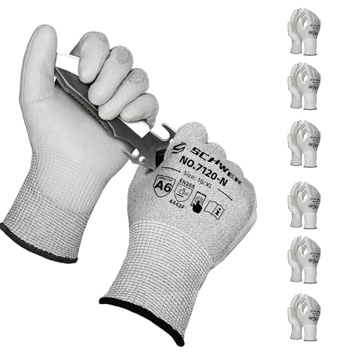 Schwer 6 Pairs Cut Resistant Gloves ANSI A6/A7 (Send Randomly) CR7120 Cut Proof Work Gloves, Touchscreen, for Men and Women Used for Woodworking, Glass Cutting, Construction, Cargo Handling, XL - size: X-Large, style: 6 Pairs-value Pack