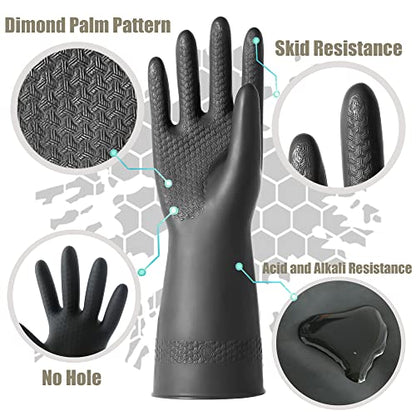 Chemical Resistant Latex Gloves,Cleaning Protective Safety Work Heavy Duty Rubber Gloves, S-M-L-XL Size, Black 1 Pair - color: L/12.6''