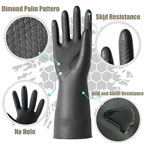 Chemical Resistant Latex Gloves,Cleaning Protective Safety Work Heavy Duty Rubber Gloves, S-M-L-XL Size, Black 1 Pair - color: S/12''