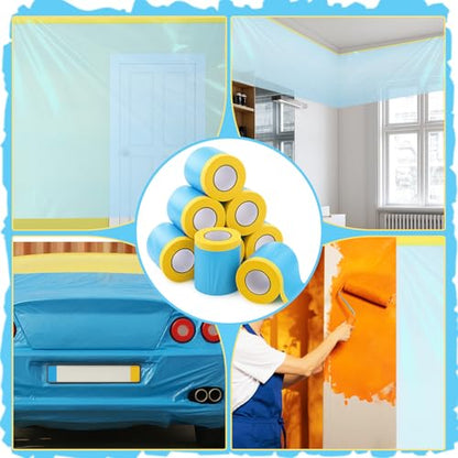 8 Roll Pre-Taped Masking Film for Painting 22'' / 43'' x 82' Plastic Sheeting Roll Automotive Painters Masking Tape Film Sheeting Cover for Walls Trim Appliance Furniture Windows(22'' X 82') - size: 22'' X 82'