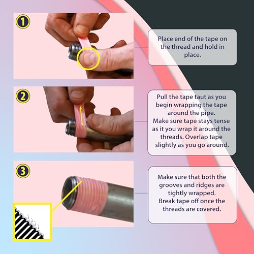 Gasoila Pink PTFE Thread Seal Tape – Professional-Grade High-Density Thread Tape for Water Lines – Leak-Proof Seal, Non-Toxic (1/2 Inch x 260 Inch Roll)