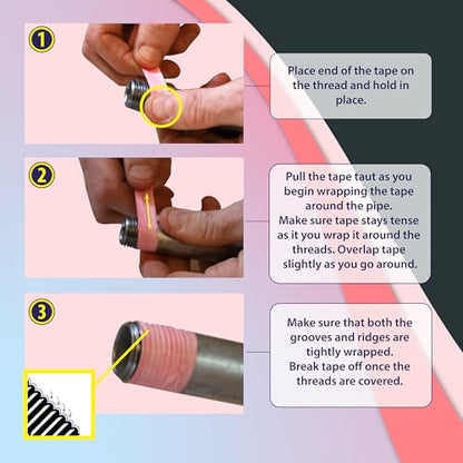 Gasoila Pink PTFE Thread Seal Tape – Professional-Grade High-Density Thread Tape for Water Lines – Leak-Proof Seal, Non-Toxic (1/2 Inch x 260 Inch Roll)