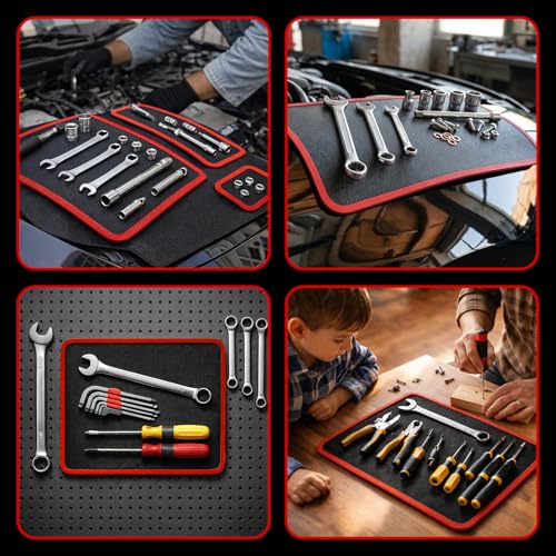 Qidejoy Flexible Magnetic Tool Mat Set, Heavy-Duty Magnetic Tool Tray with PVC Coating, Non-Slip Magnetic Holder for Garage, Auto Repair & Workshop Organization (1)