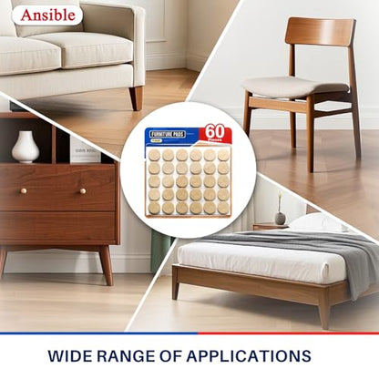 Ansible 60 PCS Felt Furniture Pads 1", Felt Pads for Chair Leg Floor Protectors for Hardwood Floors Round (Beige) - size: 60 PCS 1" Beige, Round