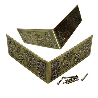 4Pcs Antique Embossing Brass Decorative Corner Protectors Braces Classical Furniture Tables and Chairs TV Cabinet Corner Guard Edge Cover