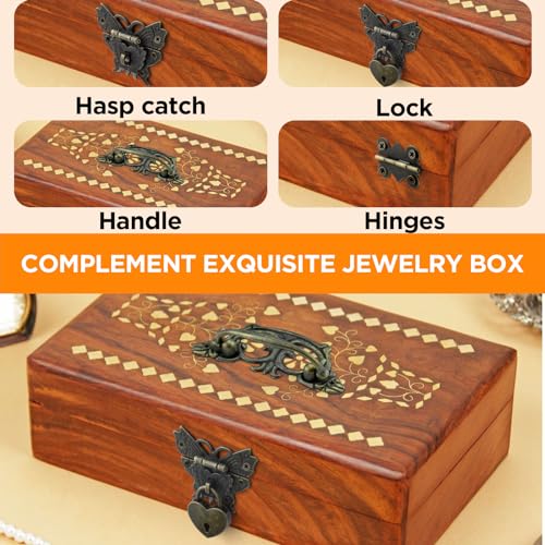 1 Set Retro Engraved Jewelry Box Hinges Hasp Catch Handles Lock Set, Decorative Hardware Kit with Screws for DIY Wooden Case Furniture Cabinet Suitcase Decoration and Repairs (Antique Bronze)