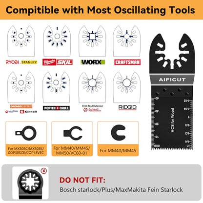 AIFICUT 26pcs Oscillating Saw Blades Titanium Multitool Blades for Wood Plastics Metal oscillating Tool Blades Kits Fit Rockwell Ridgid Ryobi Milwaukee Chicago Craftsman Dewalt