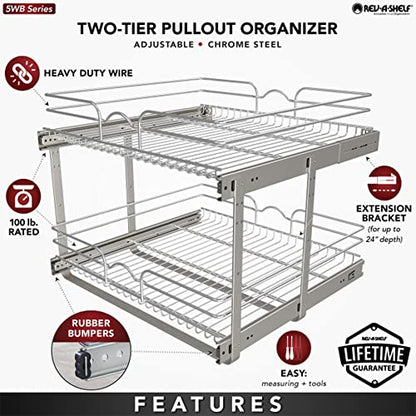Rev-A-Shelf 2-Tier Kitchen Cabinet Pullout Shelf and Drawer Organizer Slide Out Pantry Storage Basket in Multiple Sizes, 24 x 22 In, 5WB2-2422-CR-1 - size: 24" W X 22"d, style: Two Tier