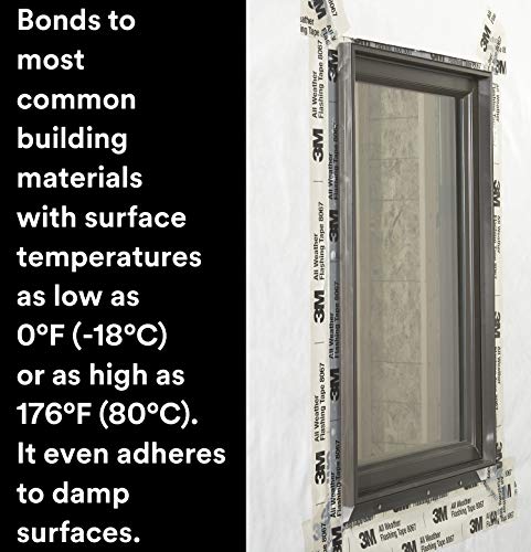 3M All Weather Flashing Tape 8067, 3 in x 75 ft, 1 Roll, Slit Liner (2-1 Slit), Prevents Moisture Intrusion, Waterproof Flashing Seals Exterior Door and Window Frames - size: 3 in X 75 Ft