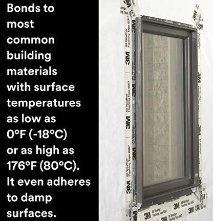 3M All Weather Flashing Tape 8067, 12 in x 75 ft, 1 Roll, Adhesive Backed Split Liner, Prevents Moisture Intrusion, Waterproof Flashing Seals Doors, Windows, Openings in Wood Frame Construction - size: 12 in X 75 Ft
