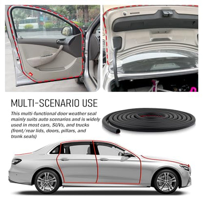 26Ft D-Shaped Car Door Seal Strip,Rubber Automotive Weather Stripping with Soundproofing,Self Adhesive & Universal Car Weather Stripping Auto Parts for Cars Trucks SUVs
